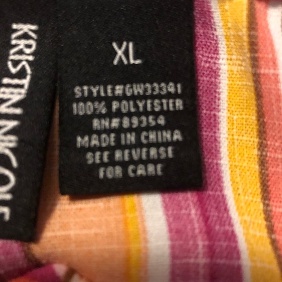 EUC Kristen Nicole 3/4.Tie Sleeves Orange, White, Pink & Mauve Striped Blouse - Picture 2 of 5